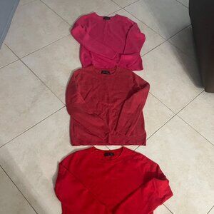 THREE Tahari 100% 2-Ply Cashmere Sweaters Crew Neck Womens Red Size Large 120.00